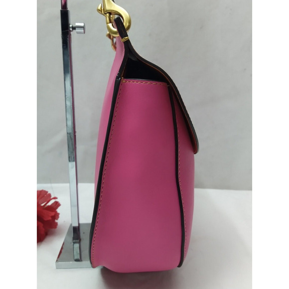 Dooney & Bourke Reese North South Pink Leather Flap Closure Shoulder Bag - Picture 5 of 16